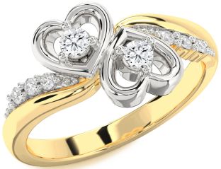 Diamond White Yellow Gold Heart Round Two Stone Ring