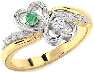 Diamond Gold Silver Heart Two Stone Promise Ring