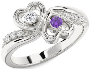 Diamond Platinum Heart Two Stone Promise Ring