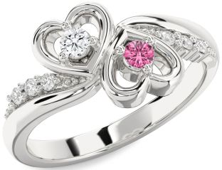 Diamond Silver Heart Two Stone Promise Ring