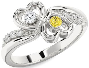 Diamond Silver Heart Two Stone Promise Ring