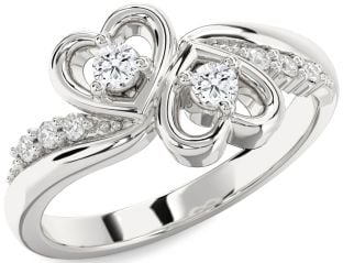 Diamond Silver Heart Round Two Stone Ring