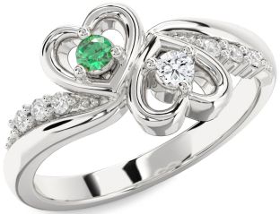 Diamond Silver Heart Two Stone Promise Ring