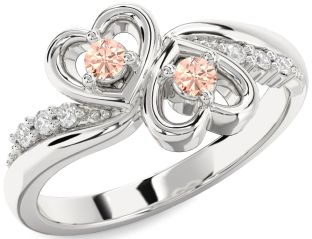 Diamond Morganite Silver Heart Two Stone Ring
