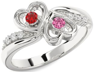 Diamond Silver Heart Two Stone Promise Ring