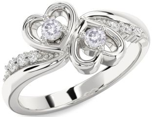 Salt & Pepper Diamond Silver Heart Two Stone Ring