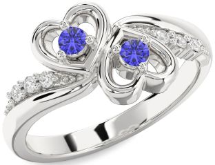 Diamond Tanzanite Silver Heart Two Stone Ring