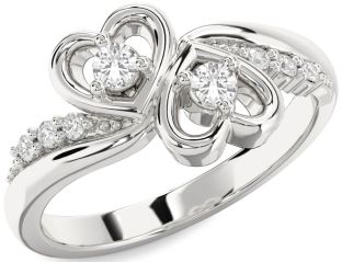 Diamond White Sapphire Silver Heart Two Stone Ring
