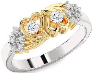 Diamond Silver & 10K gold Heart Round Two Stone Ring