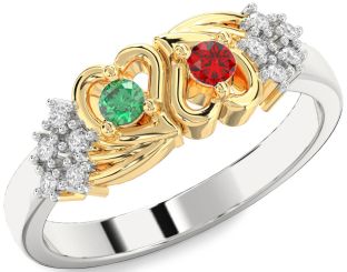 Diamond Silver & 10K gold Heart Two Stone Promise Ring