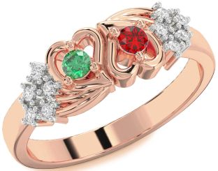 Diamond Rose Gold Silver Heart Two Stone Promise Ring