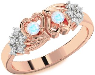 Diamond Moonstone Rose Gold Heart Two Stone Ring