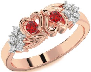 Diamond Emerald Rose Gold Heart Two Stone Birthstone Ring