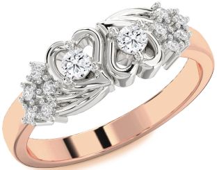 Diamond White Rose Gold Heart Round Two Stone Ring