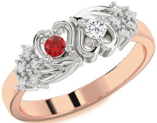 Diamond Emerald Platinum & Rose Gold Heart Two Stone Birthstone Ring