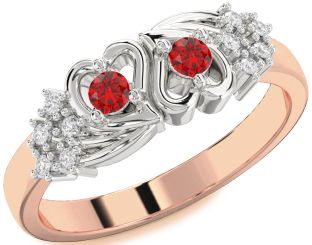 Diamond Emerald Platinum & Rose Gold Heart Two Stone Birthstone Ring