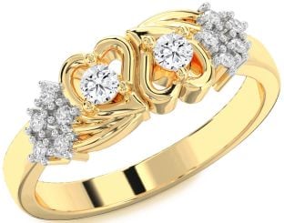 Diamond Gold Heart Round Two Stone Ring