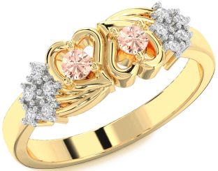 Diamond Morganite Gold Silver Heart Two Stone Ring