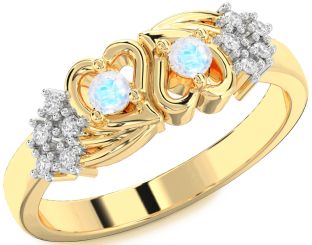 Diamond Moonstone Gold Heart Two Stone Ring
