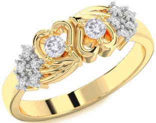 Salt & Pepper Diamond Gold Heart Two Stone Ring