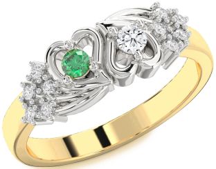 Diamond Gold Silver Heart Two Stone Promise Ring