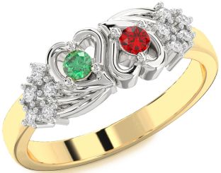 Diamond Gold Silver Heart Two Stone Promise Ring