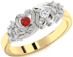 Diamond Emerald Platinum & Yellow Gold Heart Two Stone Birthstone Ring