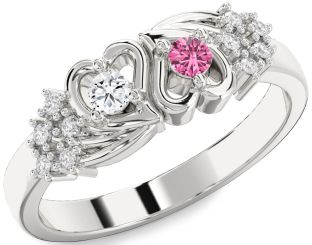 Diamond Silver Heart Two Stone Promise Ring