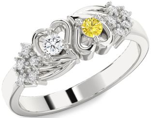 Diamond Silver Heart Two Stone Promise Ring