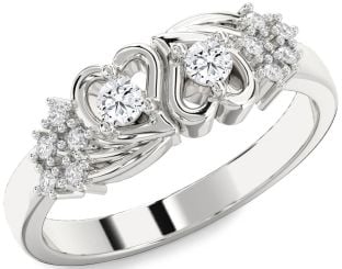 Diamond Silver Heart Round Two Stone Ring