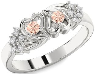 Diamond Morganite Silver Heart Two Stone Ring