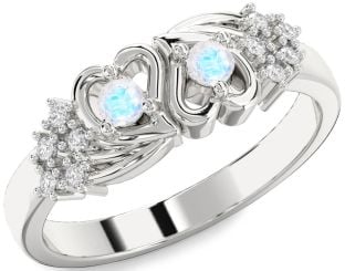 Diamond Moonstone Silver Heart Two Stone Ring