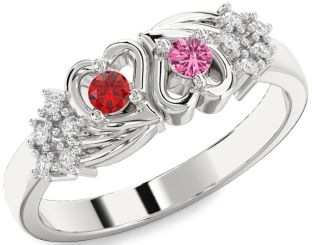 Diamond Silver Heart Two Stone Promise Ring
