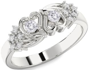 Salt & Pepper Diamond Silver Heart Two Stone Ring