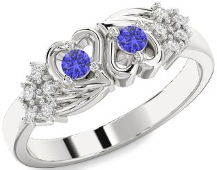 Diamond Tanzanite Silver Heart Two Stone Ring