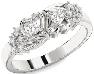 Diamond White Sapphire Silver Heart Two Stone Ring
