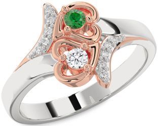 Diamond Silver & 10K Rose Gold Heart Two Stone Promise Ring
