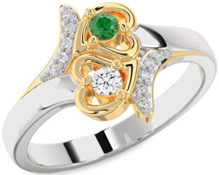 Diamond Silver & 10K gold Heart Two Stone Promise Ring