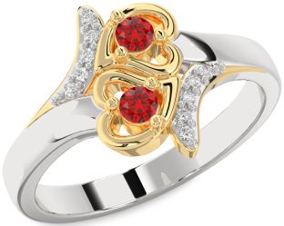 Diamond Emerald Platinum & Yellow Gold Heart Two Stone Birthstone Ring