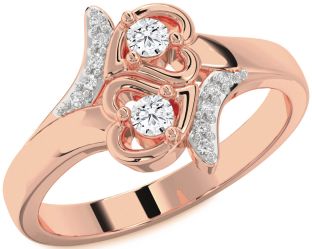 Diamond Rose Gold Heart Round Two Stone Ring