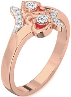 Diamond Rose Gold Heart Two Stone Ring