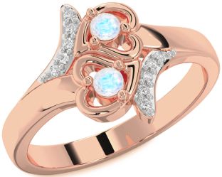 Diamond Moonstone Rose Gold Heart Two Stone Ring