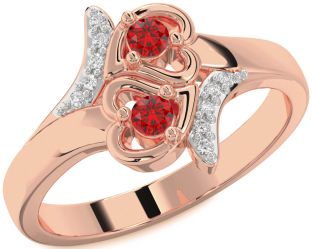 Diamond Emerald Rose Gold Heart Two Stone Birthstone Ring