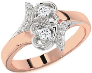 Diamond White Rose Gold Heart Round Two Stone Ring