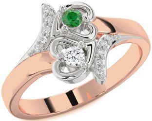 Diamond Platinum & Rose Gold Heart Two Stone Promise Ring