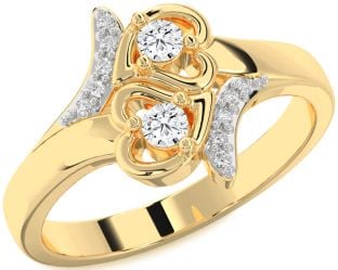 Diamond Gold Heart Round Two Stone Ring