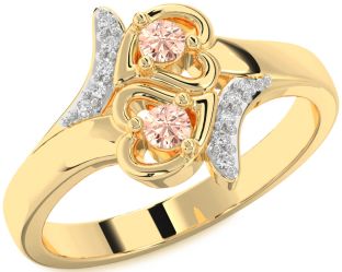 Diamond Morganite Gold Heart Two Stone Ring