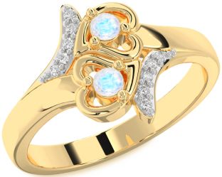 Diamond Moonstone Gold Heart Two Stone Ring