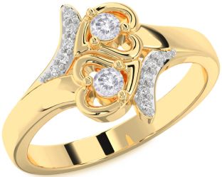 Salt & Pepper Diamond Gold Heart Two Stone Ring
