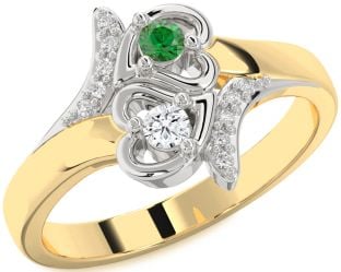 Diamond Platinum & Yellow Gold Heart Two Stone Promise Ring